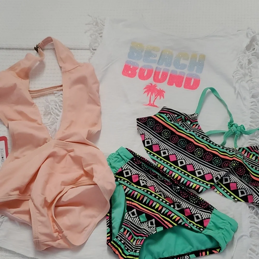 Girls bathing suit bundle w/ beach cover up  size 7/8